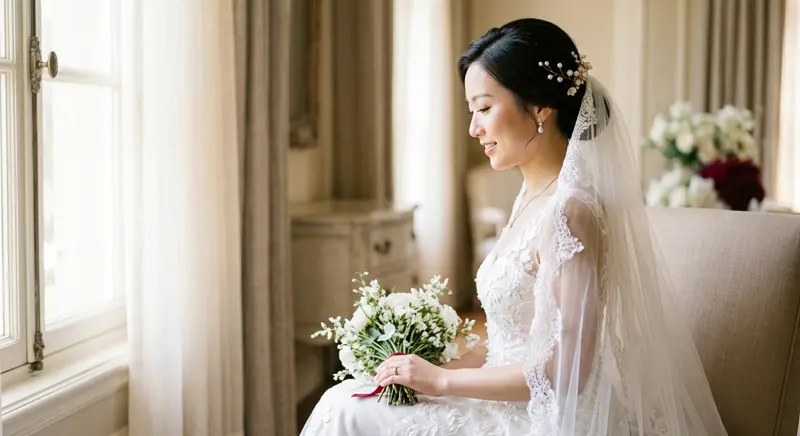Cô dâu với makeup nhẹ nhàng và kiểu tóc búi thấp (ảnh minh họa)